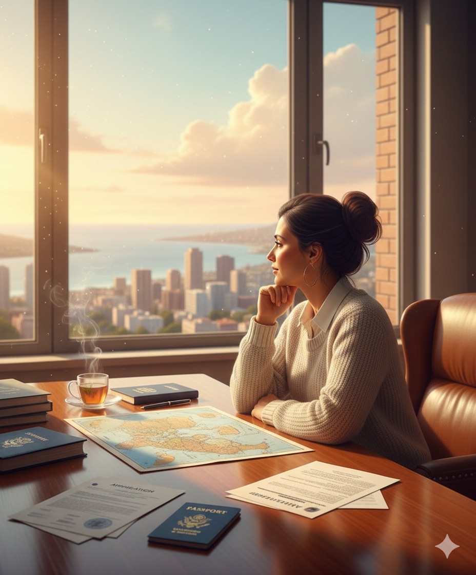 تصویری از یک کوچ حرفه‌ای که در حال یادداشت‌برداری و تعمق در یک فضای آرام و الهام‌بخش است